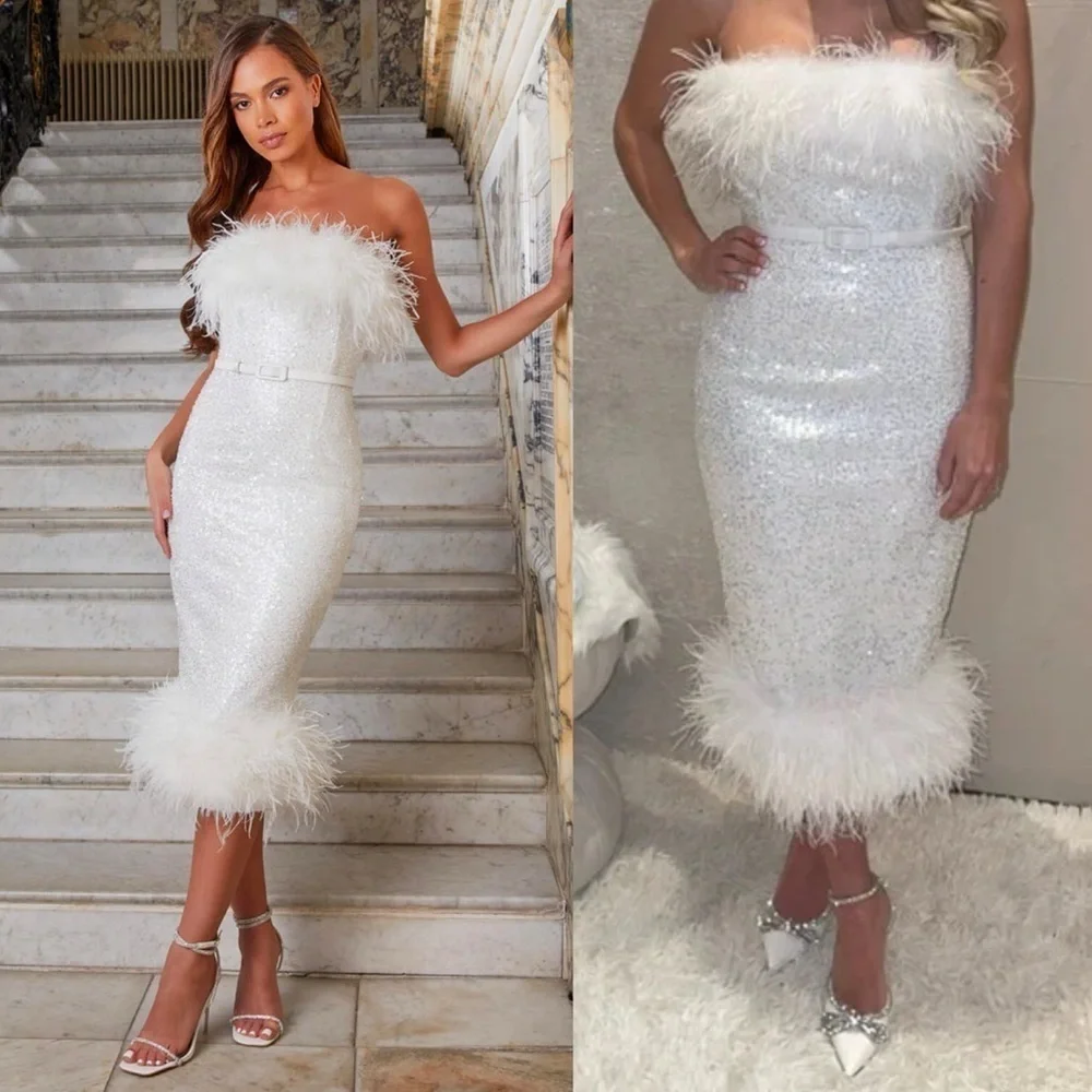 NEW! Nadine Merabi- White Katie Dress Midi Strapless Sequin Size Small NO BELT - Picture 2 of 10